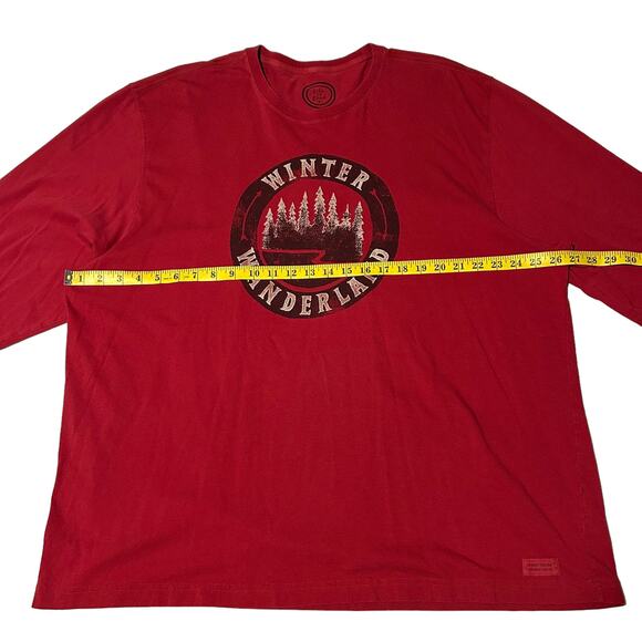 LIFE IS GOOD XXL Winter Wanderland Graphic T Red Men's Classic Fit Long Sleeves - Picture 4 of 9
